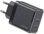 USAMS t54 hálózati töltő 2 type-c (5v / 3000ma, 40w, gan, pd gyorstöltés támogatás) fekete (CC172TC01)
