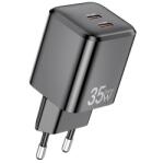 Awei pd65-eu hálózati töltő 2 type-c aljzat (35w, gan, pd gyorstöltő) fekete (PD65-EU) - rufusz