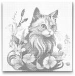  PontPöttyöző - Macska virágokkal körülvéve Méret: 50x50cm, Keretezés: Keret nélkül (csak a vászon), Szín: Piros