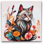  Festés számok szerint - Macska virágokkal körülvéve Méret: 50x50cm, Keretezés: Műanyagtáblával