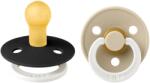BIBS - Set 2 suzete fosforescente Colour Glow Latex, tetina rotunda, 0 luni +-Black/Vanilla