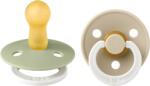 BIBS - Set 2 suzete fosforescente Colour Glow Latex, tetina rotunda, 0 luni +-Sage/Vanilla