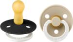 BIBS - Set 2 suzete fosforescente Colour Glow Latex, tetina rotunda, 6 luni +-Black/Vanilla