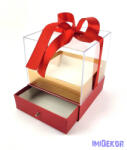  Akril fedelű kocka fiókos doboz szalaggal - Piros