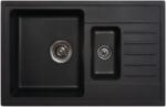 Metalac Quadro Plus 1.5D Metalac Gránit Mosogatótálca - Extra mély, Csepegtetőtálcás, Design, Szemcsés Fekete