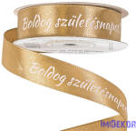  Boldog Születésnapot! " feliratos szatén szalag 20mm x 20m - Aranybarna
