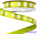  Virágmintás szatén szalag 12mm x 20m - Teazöld