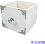  Dekorláda kocka gombbal 13x13x11cm - Fehér