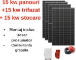 Deye Sistem complet fotovoltaic 15 kw panouri+ 15 kw trifazat +14.33 kw stocare (M-SIS-AC-15-15KW-15)