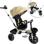 Pepita Fleppy 360 ° triciclu pivotant cu scaun înclinat, mâner de împingere și coș - bej (TX-568-beige)
