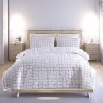 Eponj Home® Set cuvertura matlasata 200x220cm + 2 fete perna cu patrate, Artus gri