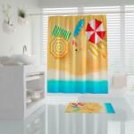 Tropik Home Set 3D perdea dus si covoras baie, Plaja
