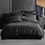 Pucioasa Lenjerie de pat damasc gros cu elastic ptr saltea de 100x200cm - Negru Lenjerie de pat