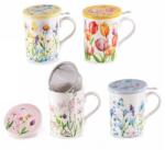 AFI Virágos bögre porcelán tetővel és fém szűrővel - 350 ml 4-féle - díszdobozban (IMO-AFI-721368)
