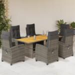 vidaXL 7 részes szürke polyrattan kerti étkezőgarnitúra párnával (3212938)