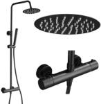 Elleci Gamma Roy Pro Zuhanyszett - Esőztetős Kerek Zuhanyfejjel és Kézizuhannyal, Matt fekete (BRyPZNT-BK)