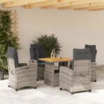 vidaXL 5 részes szürke polyrattan kerti étkezőgarnitúra párnával (3277400)