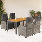 vidaXL 5 részes szürke polyrattan kerti étkezőgarnitúra párnával (3212914) - vidaxl