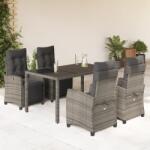 vidaXL 5 részes szürke polyrattan kerti étkezőgarnitúra párnával (3212896)