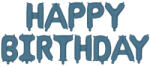Partydeco Happy Birthday felirat, acélkék 16" fólia betűk, csak csak levegővel tölthető (LUFI626096)