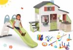 Smoby Set căsuţa Prietenilor și tobogan cu dublu val Friends House Life Smoby extensibilă cu apă și bucătărie cu sonerie electronică și set sportiv (SM810207-31) Casuta pentru copii