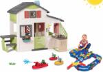 Smoby Set căsuţa Prietenilor și pista de apă cu baraj Friends House Life Smoby extensibilă cu bucătărie și sonerie electronică cu barcă și 2 bărci cu pânză (SM810207-40) Casuta pentru copii
