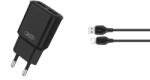 XO L92C 2.4A töltő (Fekete) - dupla USB csatlakozó, Lightning kábellel