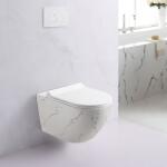 Inter Ceramic Set vas WC suspendat Inter Ceramic Rimless cu capac slim alb marmura finisaj lucios (4937 MARBLE)