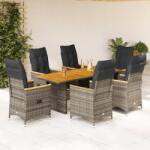 vidaXL 7 részes szürke polyrattan kerti étkezőgarnitúra párnával (3276852)