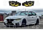 TUNING-TEC Faruri Full Angel Eyes LED DRL compatibil cu BMW Seria 3 F30 F31 Sedan Touring (2011-2015) Negru Galben (7017)