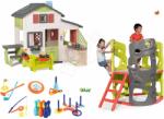 Smoby Set căsuță Prietenilor cu curte din față și tobogan cu prelată de cățărat Friends House Life Smoby extensibilă și cu tobogan de 150 cm și bucătărie cu set sportiv pentru bucătărie (SM810250-A11) Casuta pentru copii
