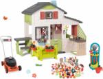 Smoby Set casa Prietenilor cu grădină în față și cositoare Friends House Life Smoby cu extensie și căruț cu unelte pentru grădină și bucătărie cu produse alimentare (SM810250-A20) Casuta pentru copii