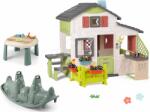 Smoby Căsuță Prietenilor cu grădină din față și leagăn cu două locuri Friends House Life Smoby extensibilă cu bucătărie și masă pentru apă și nisip cu copertină (SM810250-A1) Casuta pentru copii
