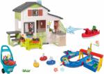 Smoby Set căsuță Prietenilor cu grădină în față și canal de apă cu macara Friends House Life Smoby extensibilă cu nave cu pânze și barcă cu tun de apă și troler (SM810250-A13) Casuta pentru copii
