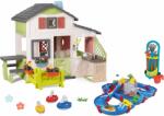Smoby Set casa a Prietenilor cu pristină grădină din față și pistă cu apă cu peșteră, Friends House Life Smoby expandabil cu velere și căruț cu unelte pentru grădină, și bucătărie (SM810250-A14) Casuta pentru copii