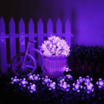  Napelemes fényfüzér, 50 LED, cseresznyefa virág design, lila Sakura, 5m, kültéri (TB-7615P)