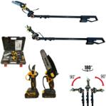 HAYAMI 1004-CC Magassági Ágvágó Szett, Láncfűrész és Metszőolló Teleszkópos hosszabító karral, 2db 48V akku