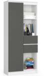  Akord Furniture Factory Regał CLP R15 Bútorállvány 1 Ajtóval, 2 Fiókkal, 80x180x35 cm, Fehér/Szürke, Laminált Lemez, 7 Polc, ABS Élvédelem, Matt Felület, Összeszerelhető (REGAR151D2SZWEISSGRAPPK)