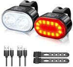  LED kerékpár lámpa szett első-hátsó, USB-tölthető, 300 lm, IPX4 (RW33)