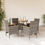 vidaXL 5részes szürke polyrattan/akácfa kerti étkezőgarnitúra párnával (3278720) - vidaxl