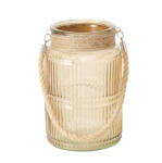 Boltze Home Collections Bézs bordásüveg mécsestartó kötélfüllel, 21x13, 5cm (2054680)
