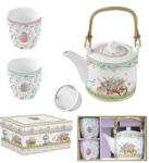 Easy Life Nuova R2S Porcelán teáskanna 600ml, fémszürővel, 2 porcelánpohárral 160ml, dobozban, Spring Bloom (1467SPBL)
