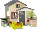 Smoby Casa Prietenilor cu masă și jocuri de societate Friends House Evo Playhouse Life Smoby în culorile naturale, extensibilă (SM810251-I) Casuta pentru copii