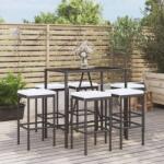 vidaXL 7 részes fekete polyrattan kerti bárszett párnákkal (3187635)