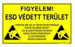  ESD VÉDETT TERÜLET figyelmeztető 30x17, 5cm tábla matrica