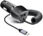 Forcell Szivartöltő fej, 1X USB, Type-C kábellel, 38W, carbon mintás, fekete, Forcell