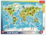 Trefl - Puzzle World Map with Animals - 1 - 39 piese