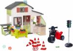 Smoby Set căsuță Prietenilor cu grădină în față și motocicletă de împins Friends House Life Smoby extensibil cu sunet, semafor electronic cu conuri și o bucătărie (SM810250-A25) Casuta pentru copii