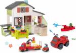 Smoby Set căsuță Prietenilor cu grădină în față și autobază de pompieri Friends House Life Smoby expandabil cu tun cu apă și barcă dintr-un set de construcție și bucătăriță (SM810250-A29) Casuta pentru copii