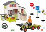 Smoby Set Casă Prietenilor cu pridvor spre față și tractor cu pedale Claas Friends House Life Smoby extensibil cu remorcă, volan cu sunete, și bucătărie dotată cu semne de circulație (SM810250-A22) Casuta pentru copii